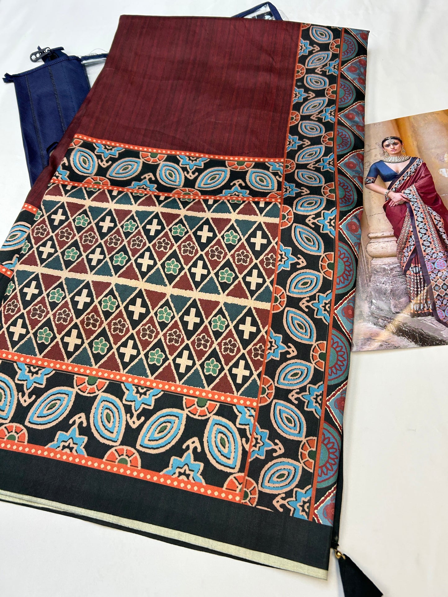 Ajrakh silk saree