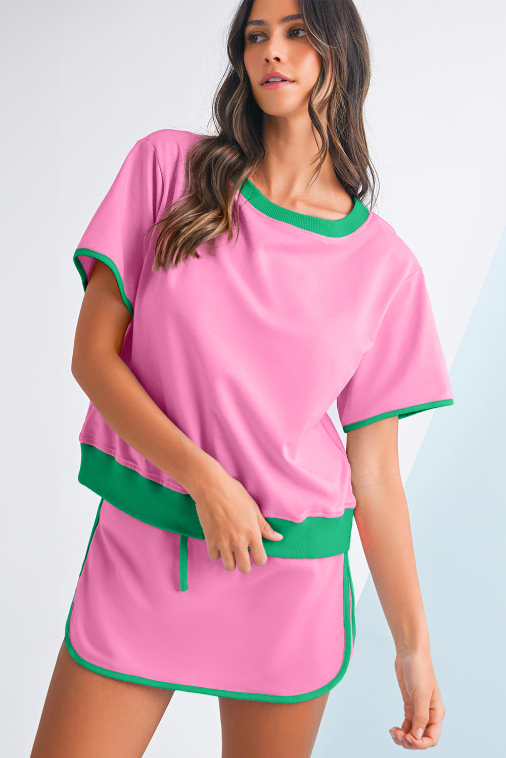 Luxury Colorblock Edge Drop Shoulder T Shirt and Skort Set - Concordia Style Boutique