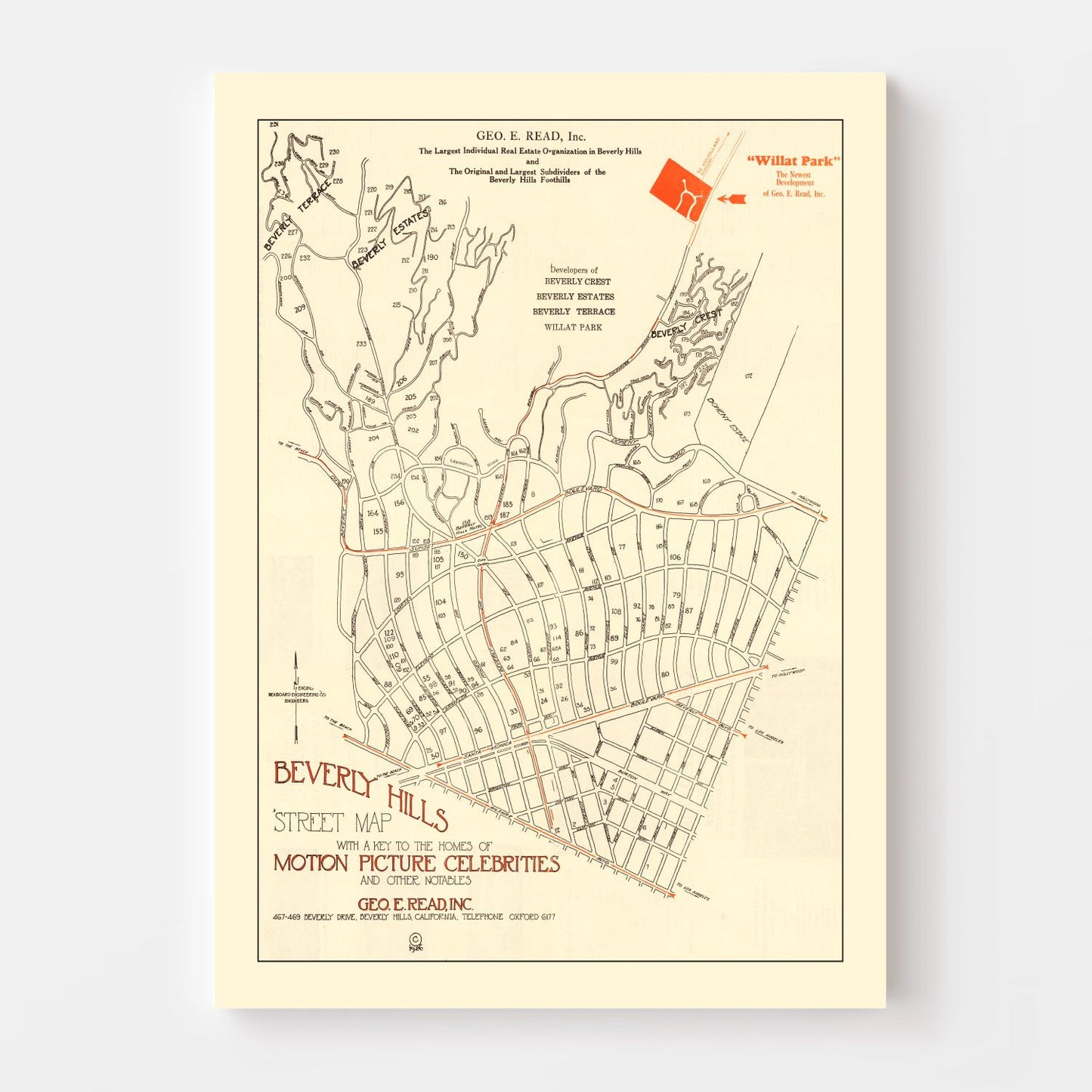 Vintage Beverly Hills, CA Street Map 1926 - Concordia Style Boutique