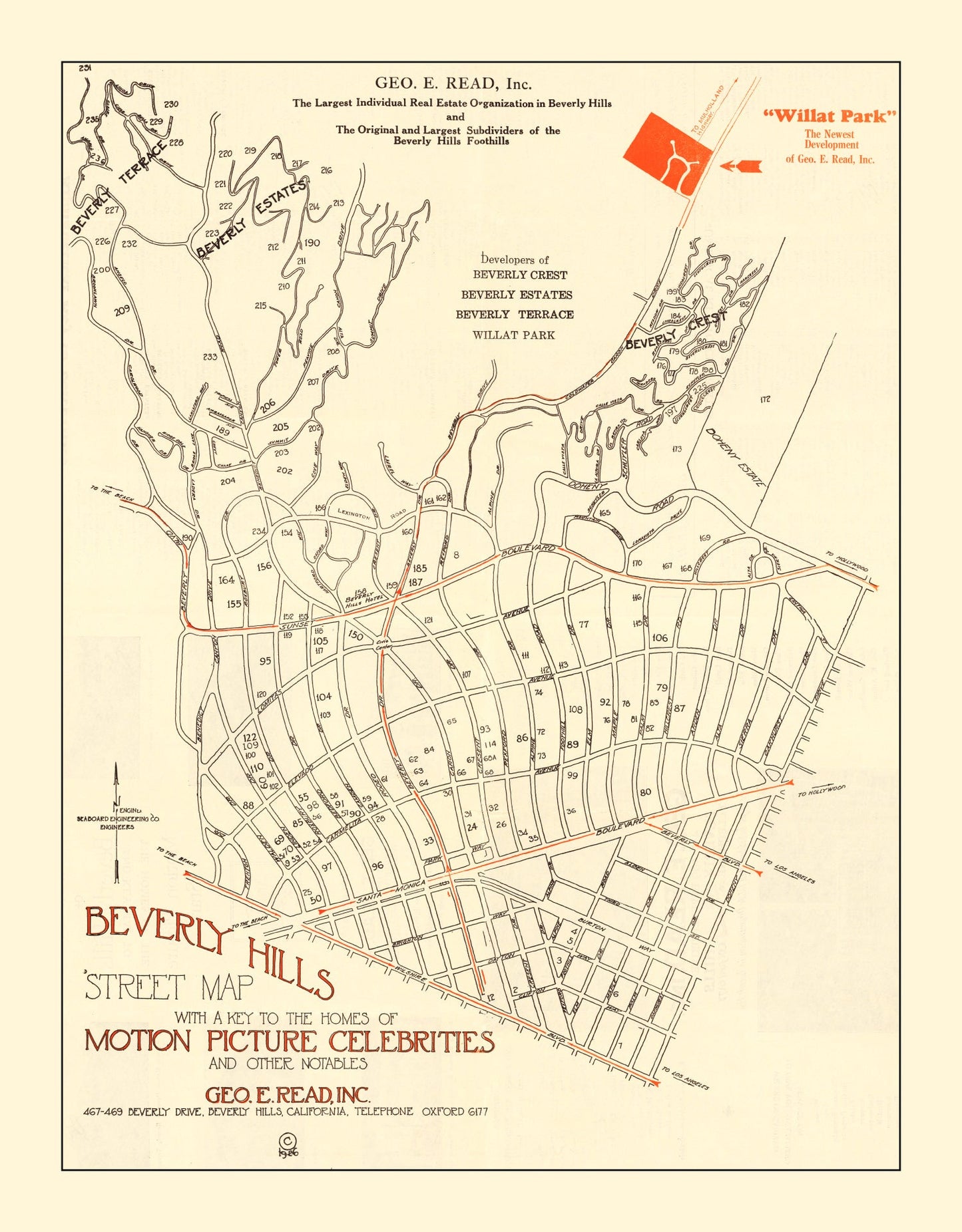 Vintage Beverly Hills, CA Street Map 1926 - Concordia Style Boutique