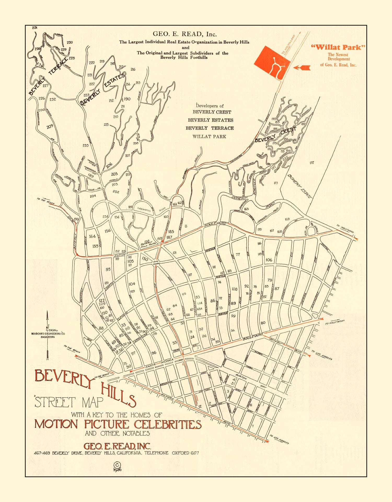 Vintage Beverly Hills, CA Street Map 1926 - Concordia Style Boutique