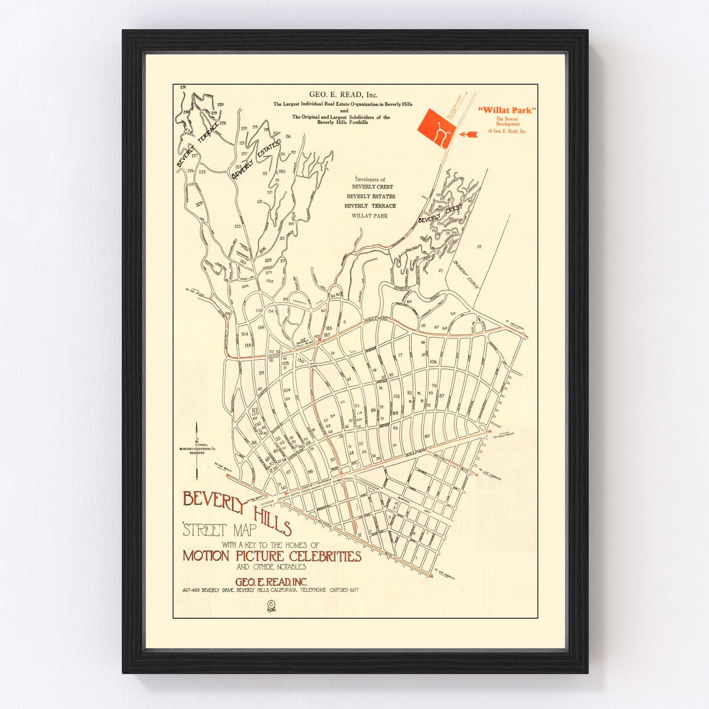 Vintage Beverly Hills, CA Street Map 1926 - Concordia Style Boutique