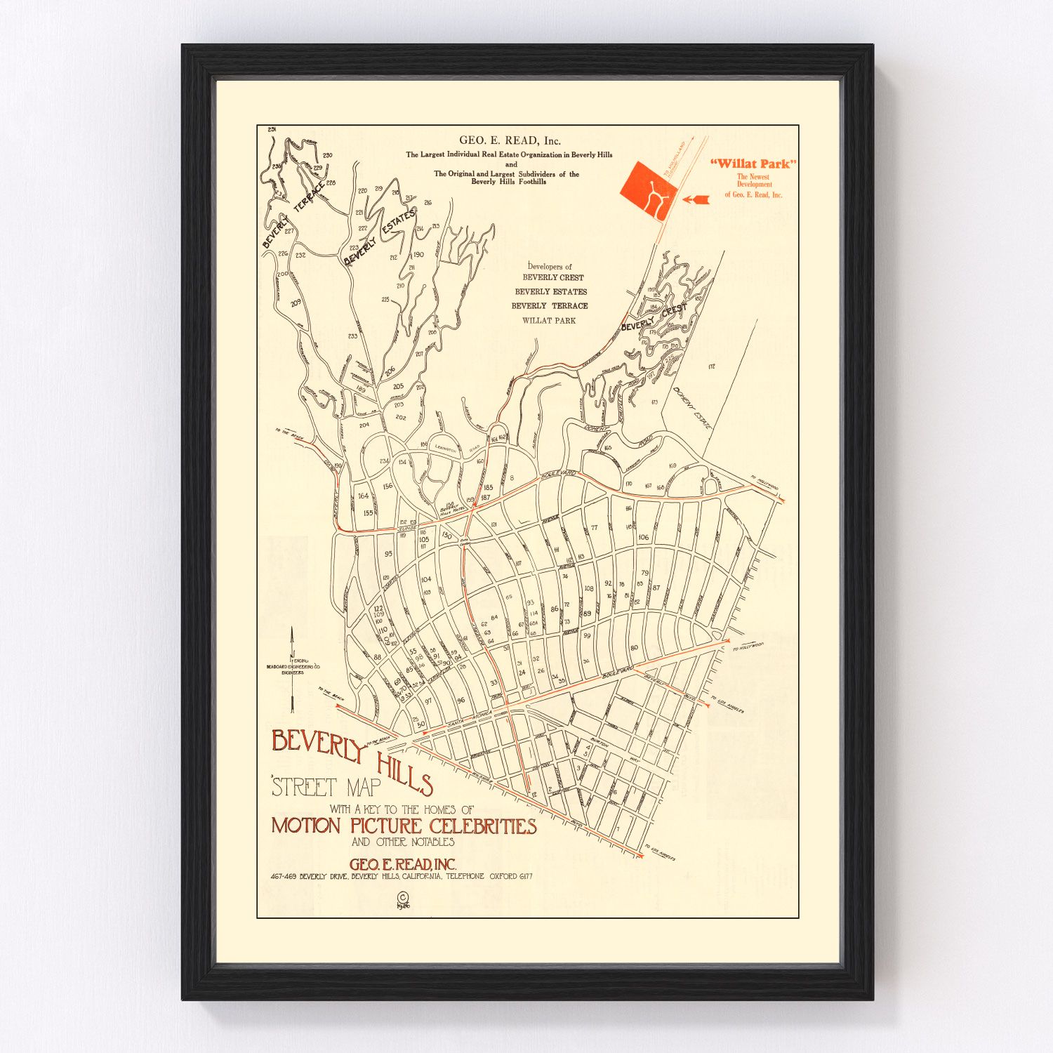 Vintage Beverly Hills, CA Street Map 1926 - Concordia Style Boutique