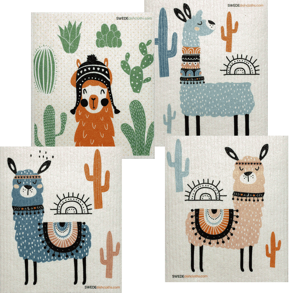 Mixed Llamas Set of 4 Swedish Dishcloths (One of each design) - Concordia Style Boutique