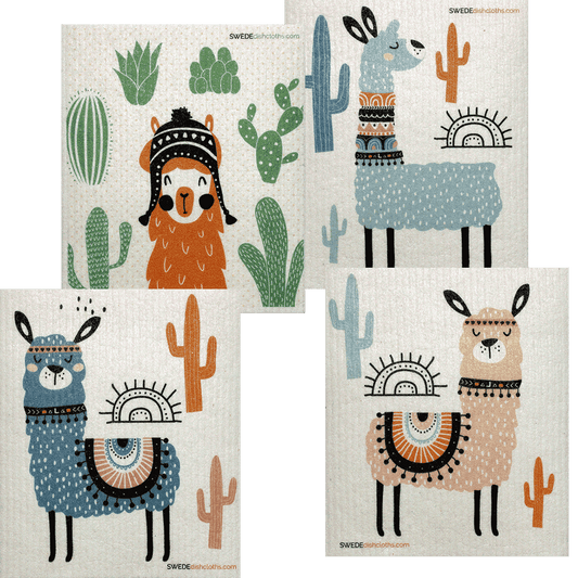 Mixed Llamas Set of 4 Swedish Dishcloths (One of each design) - Concordia Style Boutique