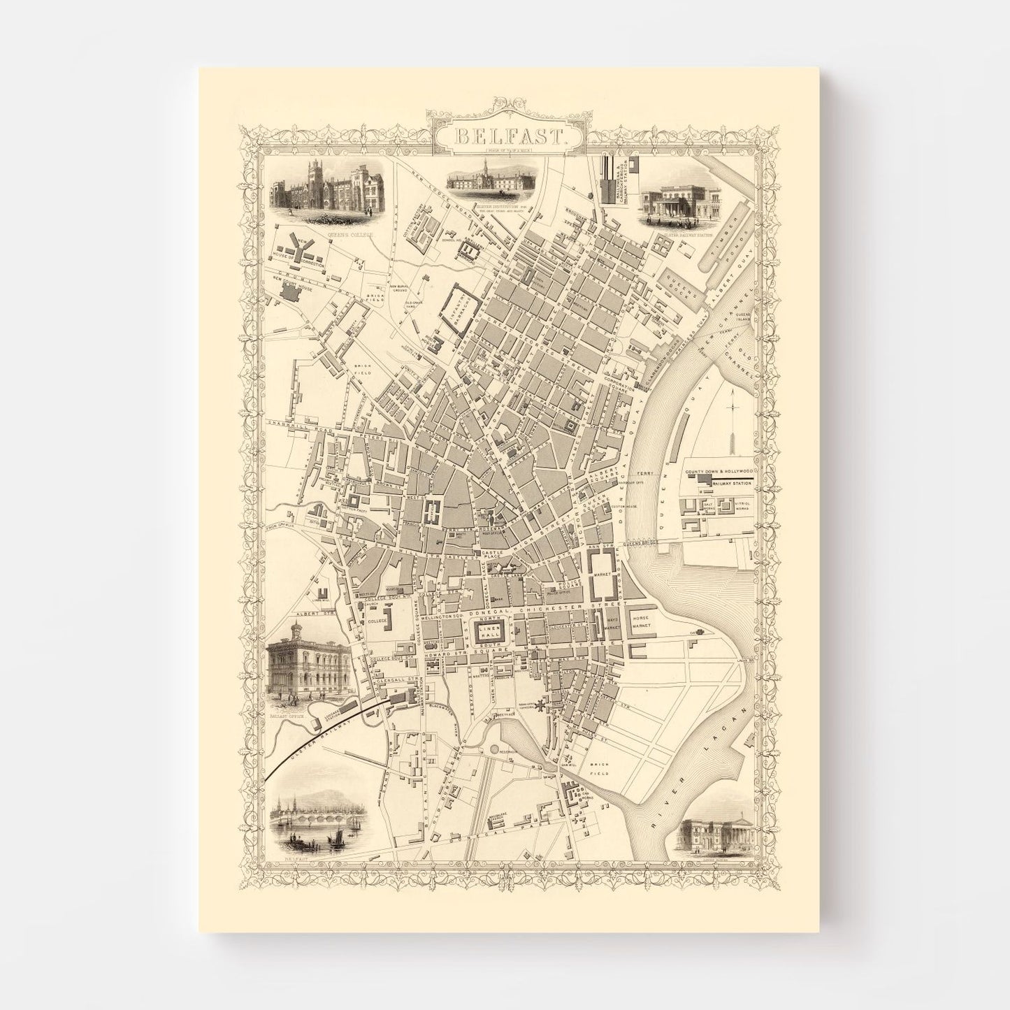 Vintage Map of Belfast, United Kingdom 1851 - Concordia Style Boutique