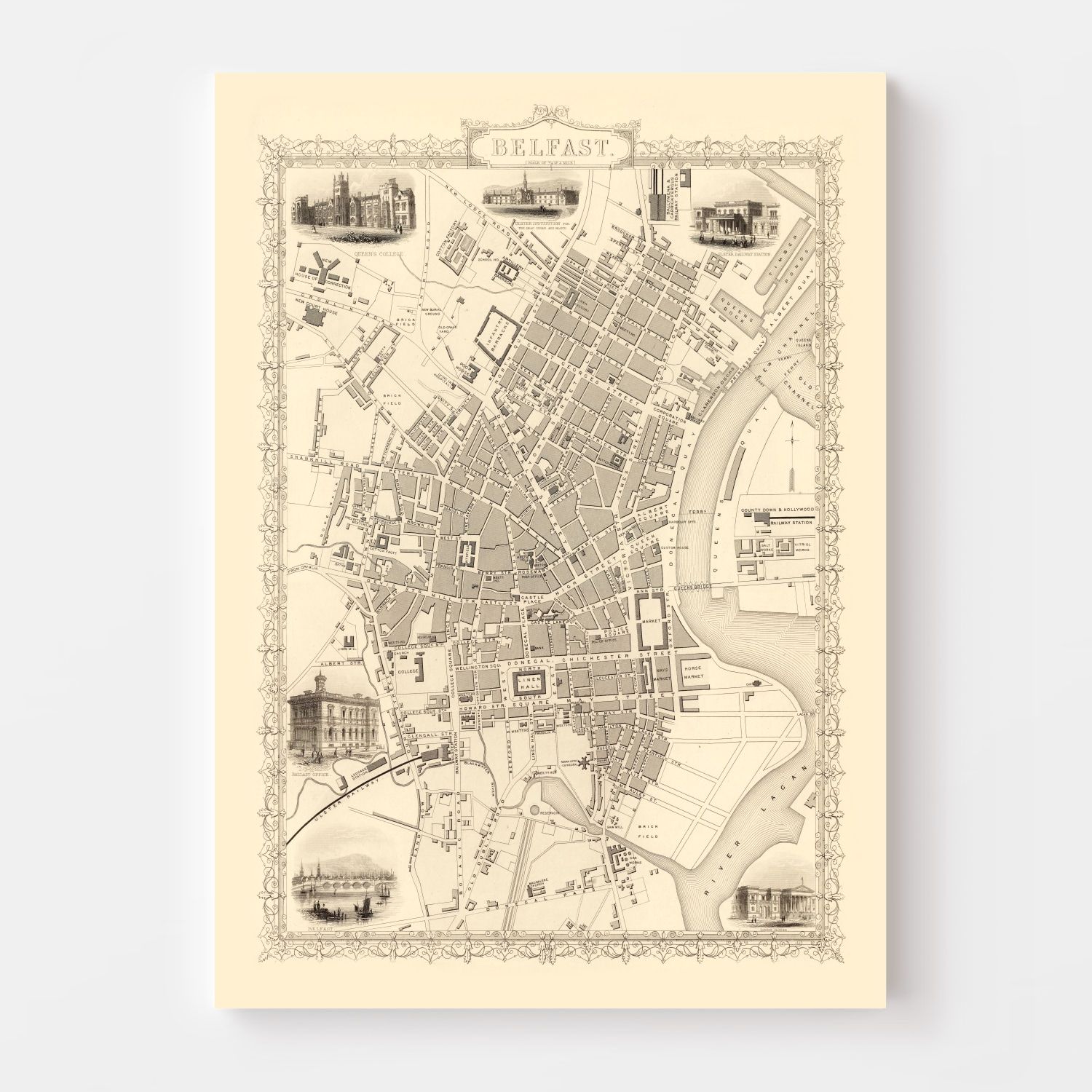 Vintage Map of Belfast, United Kingdom 1851 - Concordia Style Boutique