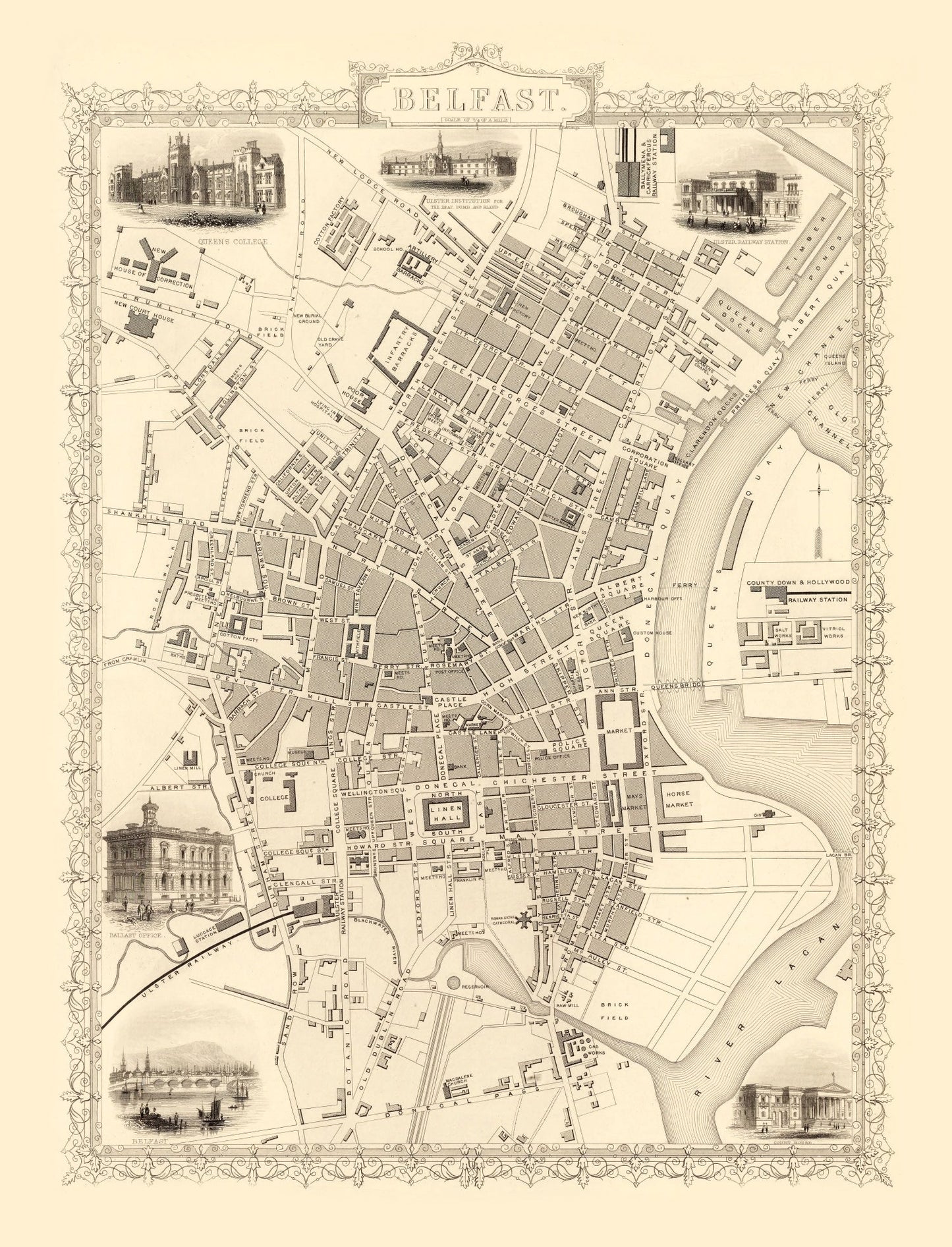 Vintage Map of Belfast, United Kingdom 1851 - Concordia Style Boutique