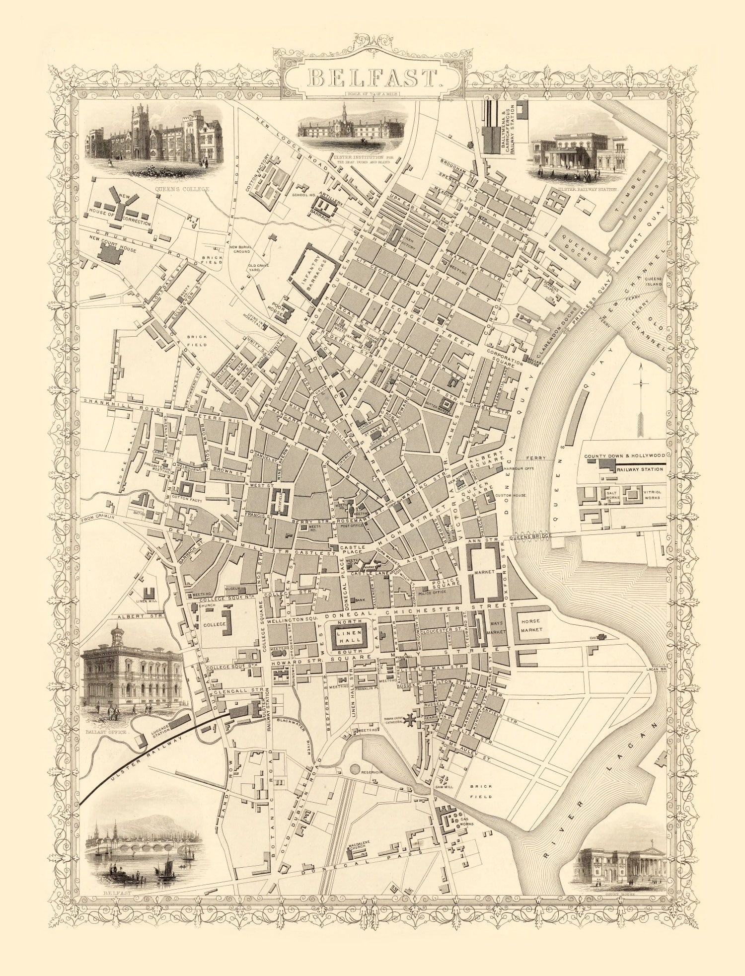 Vintage Map of Belfast, United Kingdom 1851 - Concordia Style Boutique