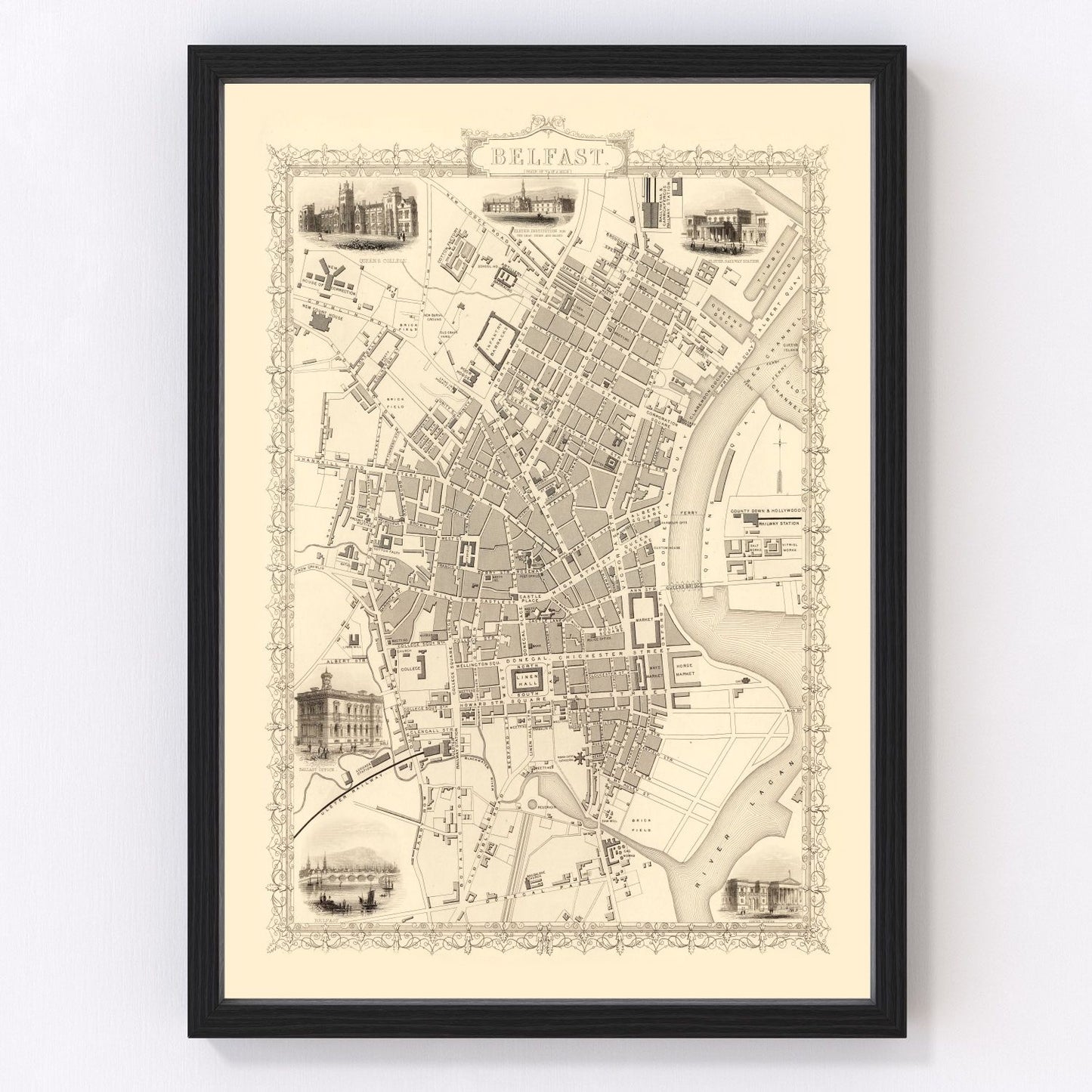 Vintage Map of Belfast, United Kingdom 1851 - Concordia Style Boutique