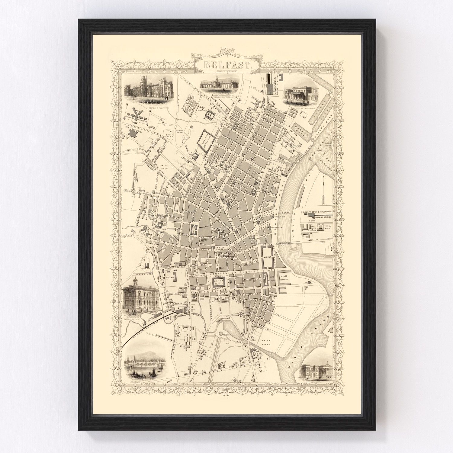 Vintage Map of Belfast, United Kingdom 1851 - Concordia Style Boutique