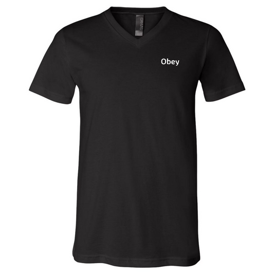 Jersey V-Neck Tee - "Obey" - Premium shirt from Concordia Style Boutique - Just $20.89! Shop now at Concordia Style Boutique