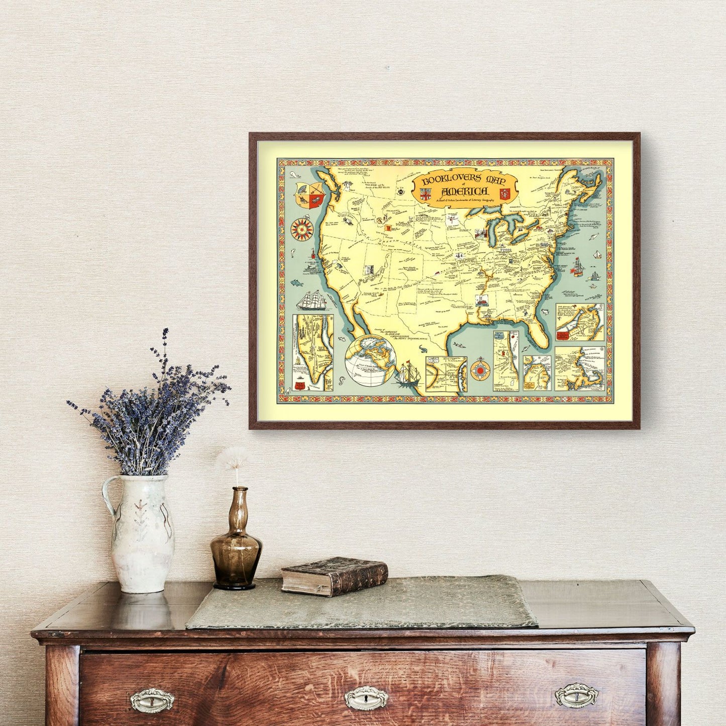 Vintage Book Lovers Map of America 1926