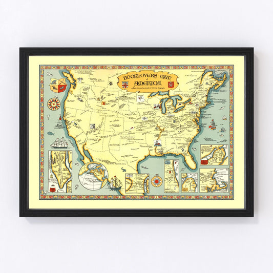 Vintage Book Lovers Map of America 1926
