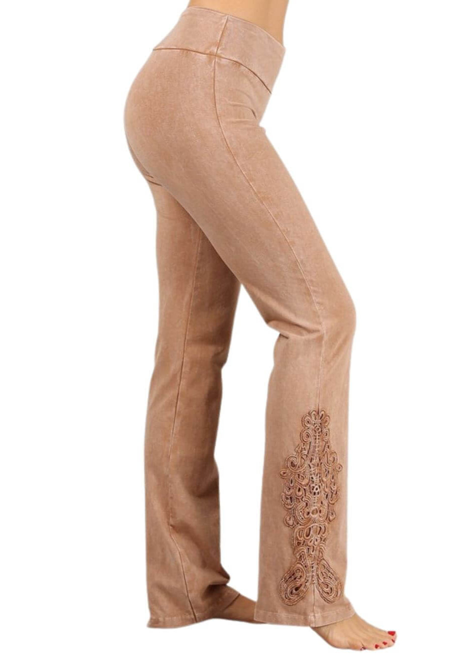 Mineral Washed Bootcut Jeggings Crochet DetaiL - Concordia Style Boutique