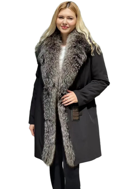 Genuine Silver Fox Fur Trim Rabbit Fur Insulated Parka
