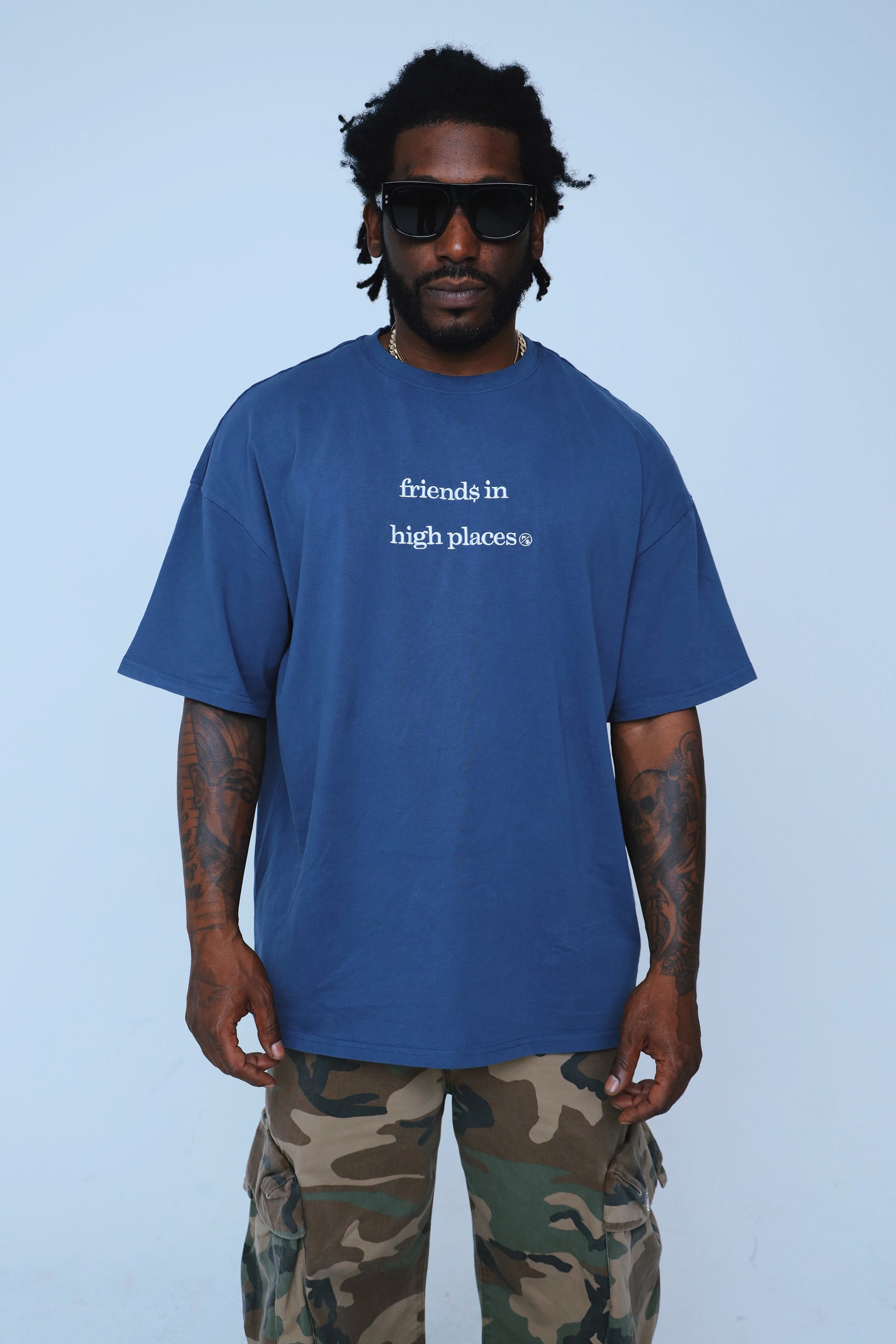 Friends In High Places (Navy - Oversize Shirt) - Concordia Style Boutique