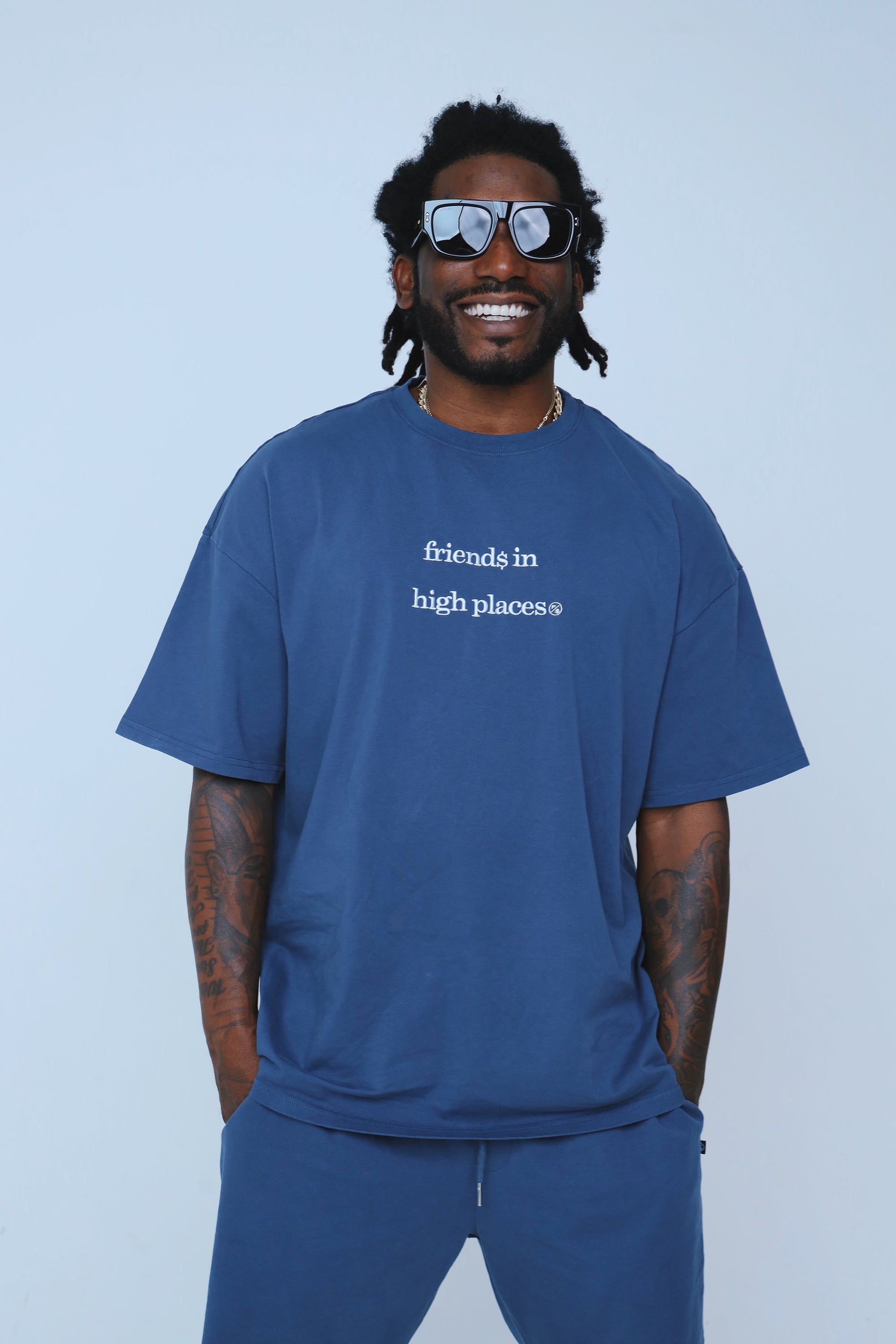 Friends In High Places (Navy - Oversize Shirt) - Concordia Style Boutique