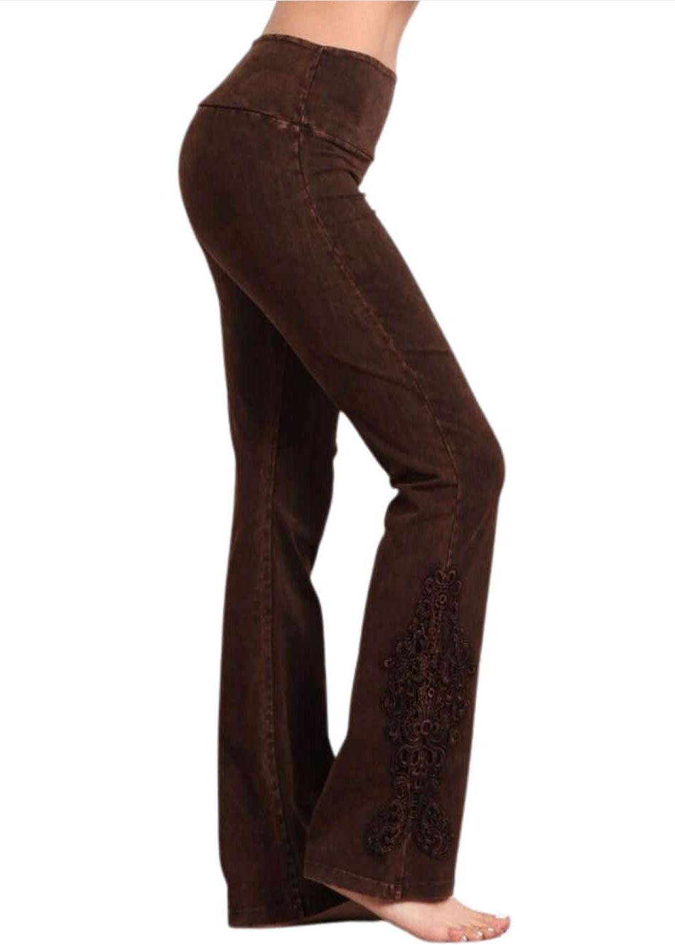 Mineral Washed Bootcut Jeggings Crochet DetaiL - Concordia Style Boutique