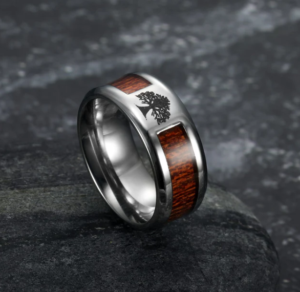 Asgard Crafted Handcrafted Stainless Steel Celtic Tree Of Life And Wood Inset Wedding Ring - Premium ring from Concordia Style Boutique - Just $9.33! Shop now at Concordia Style Boutique