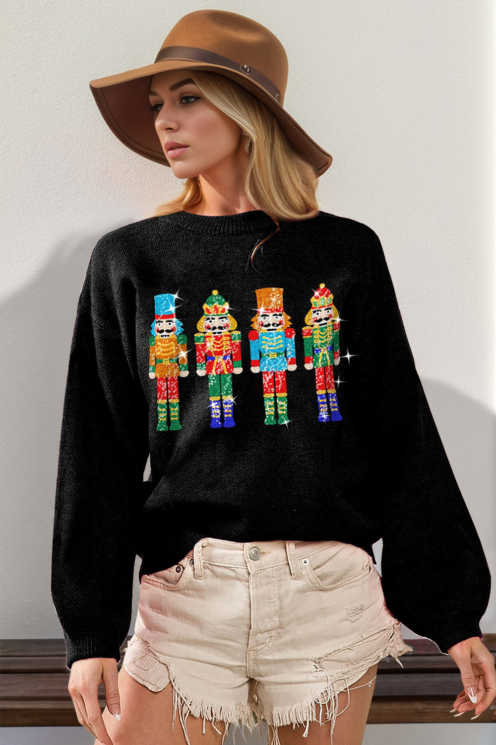 Double Take Full Size Sequin Nutcracker Long Sleeve Sweater - Concordia Style Boutique