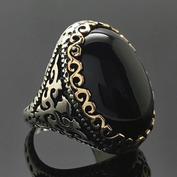 Thai Silver and  Black Zircon Plated Ring with Goose Egg Color Separation