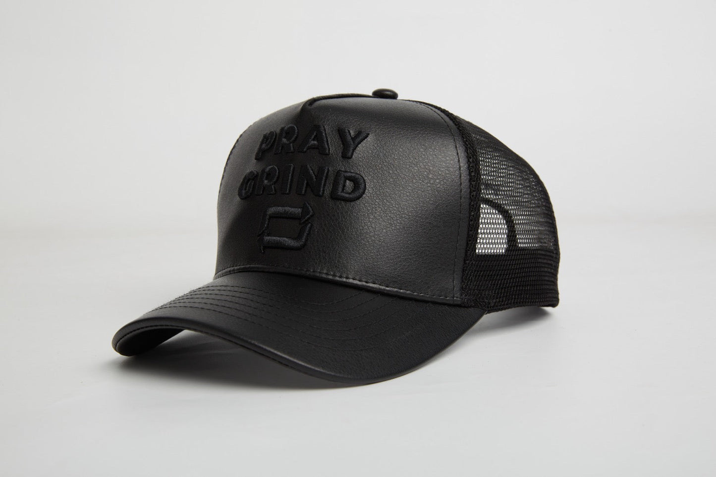 Pray Grind Repeat- Asphalt Leather / Signature Series Snap-Back - Concordia Style Boutique