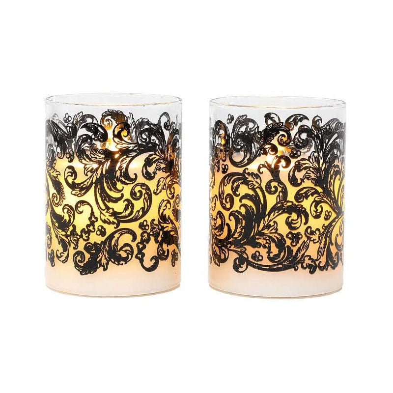 4”tall Glass Wax Battery LED Candles( Set of 2 )