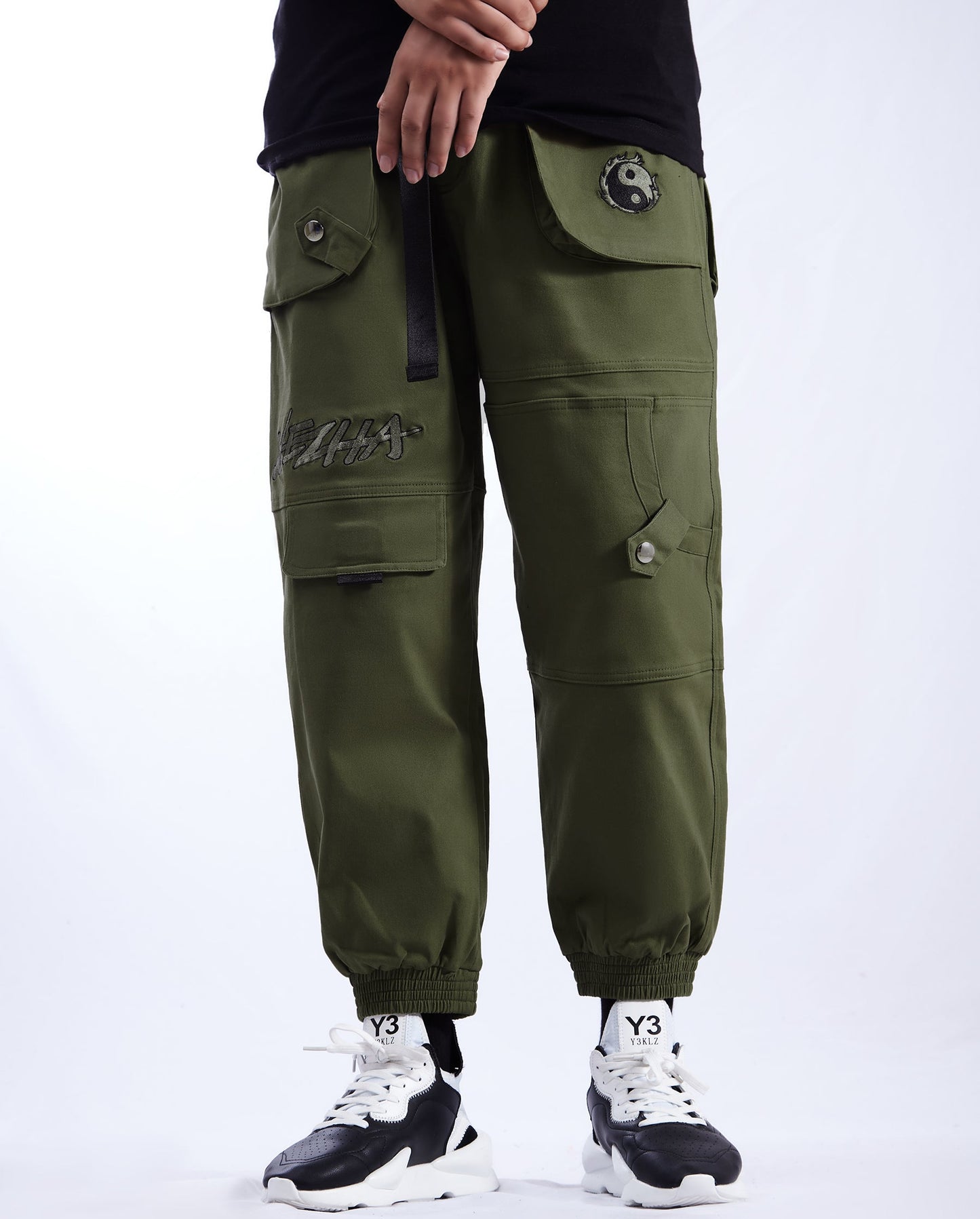 IBP332 Yin Yang Army Green Cargo Pants - Concordia Style Boutique