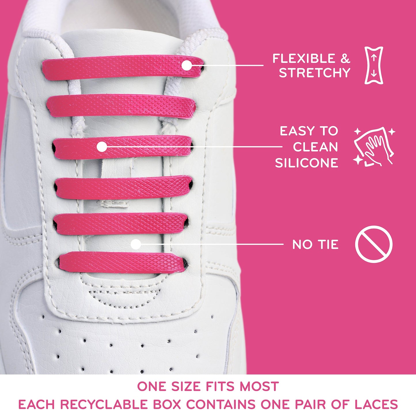 Pink Stretchy Tieless Silicone Elastic Shoelaces | 16 Straps