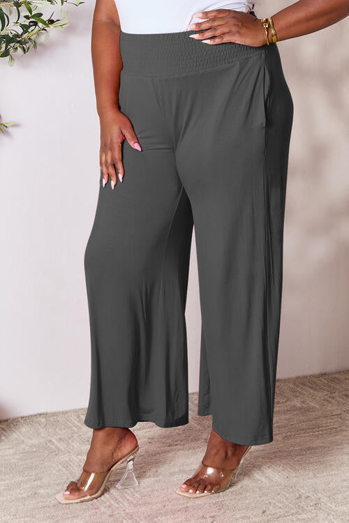 Double Take Full Size Smocked Wide Waistband Wide Leg Pants - Concordia Style Boutique