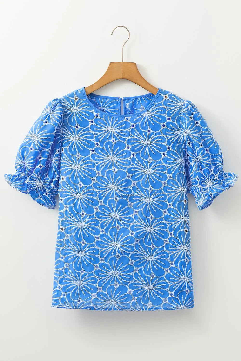 Eyelet Flower Embroidery Flounce Sleeve Blouse - Concordia Style Boutique