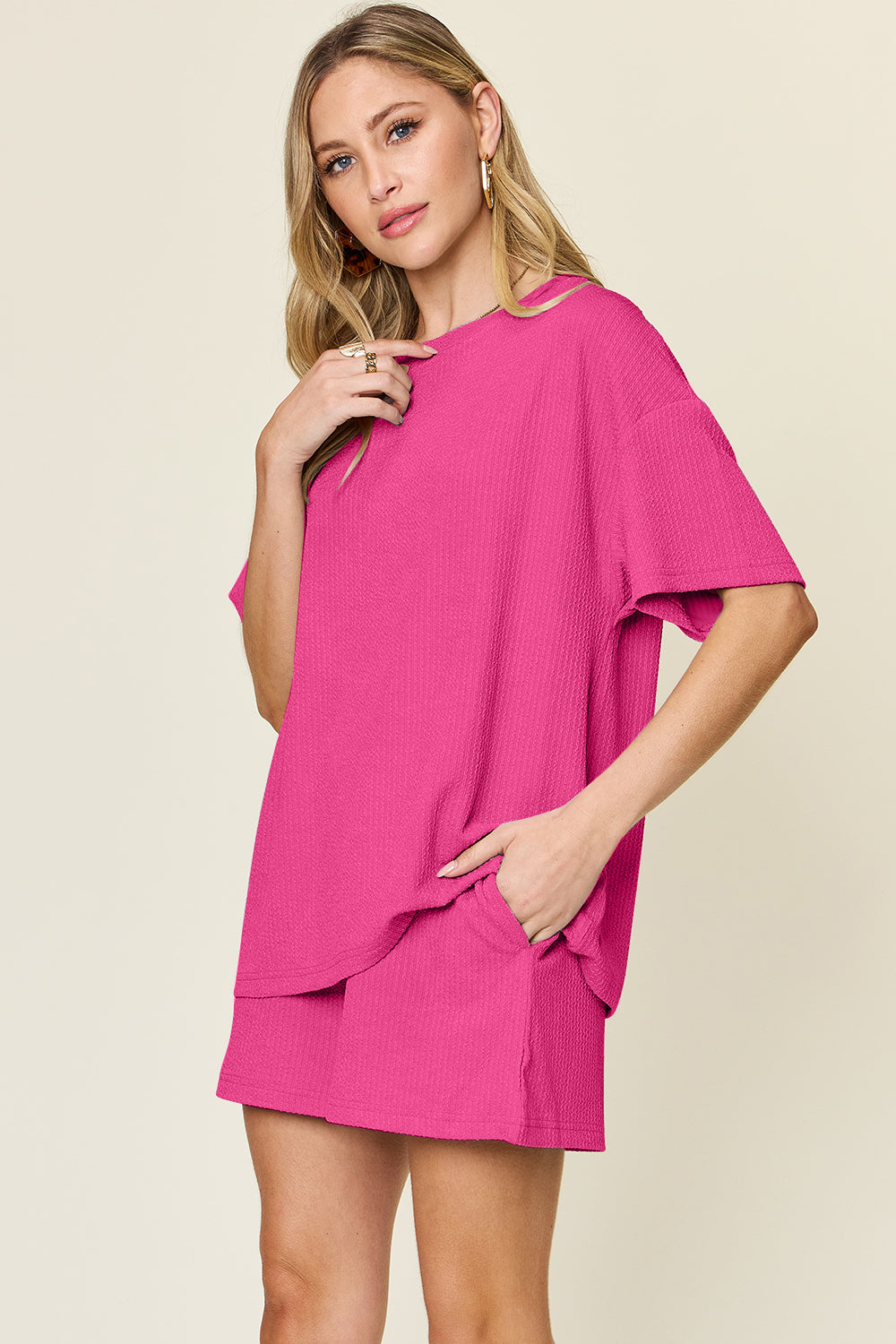 Double Take Full Size Round Neck Short Sleeve T-Shirt and Shorts Set - Concordia Style Boutique