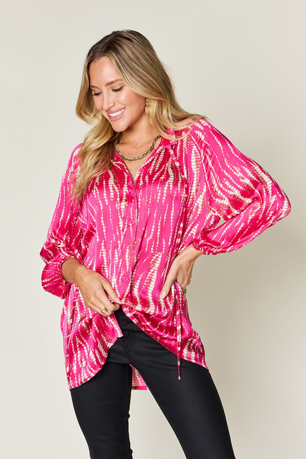 Double Take Full Size Printed Button Up Long Sleeve Shirt - Concordia Style Boutique