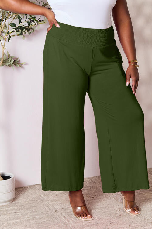 Double Take Full Size Smocked Wide Waistband Wide Leg Pants - Concordia Style Boutique