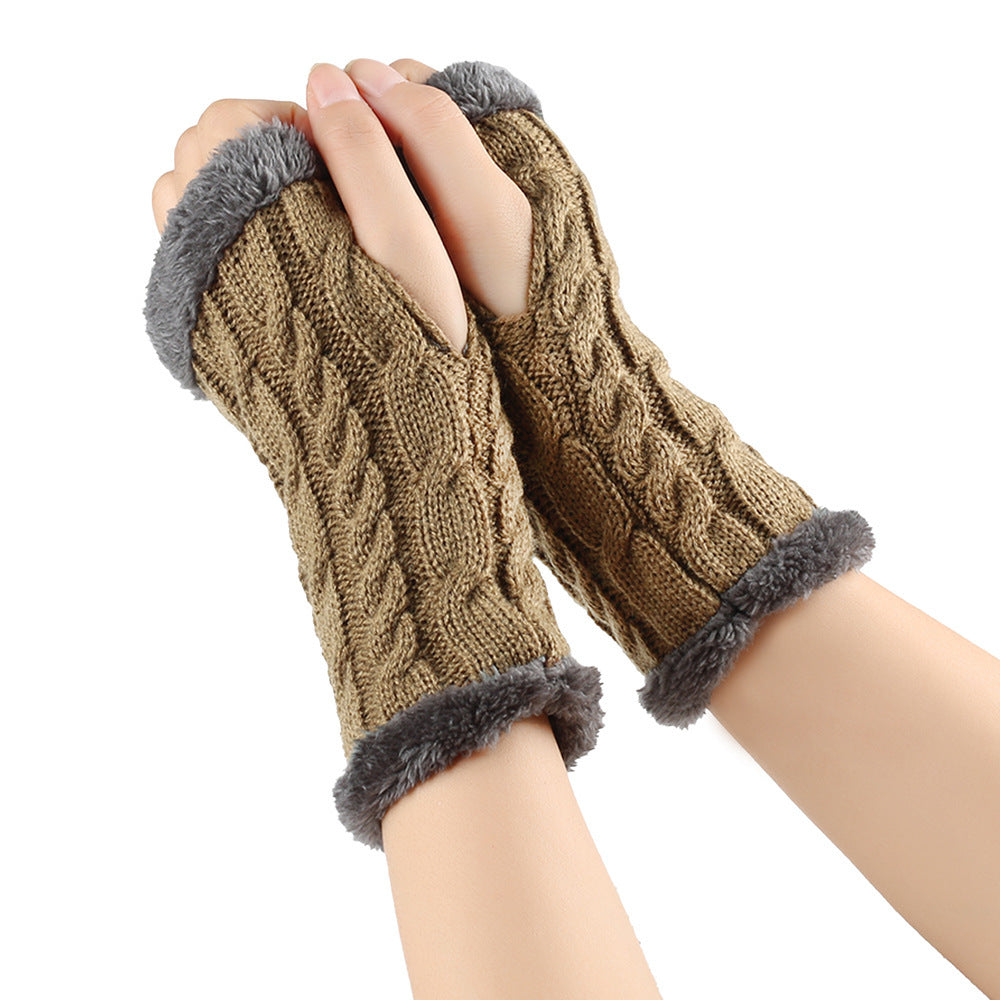 Winter Plush Twist Knitted Fingerless Fleece Women Gloves - Ultra Soft Thermal Comfort