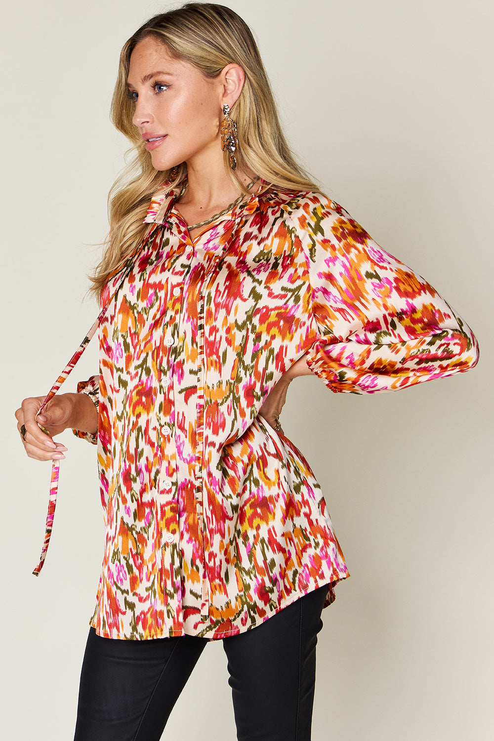 Double Take Full Size Printed Button Up Long Sleeve Shirt - Concordia Style Boutique