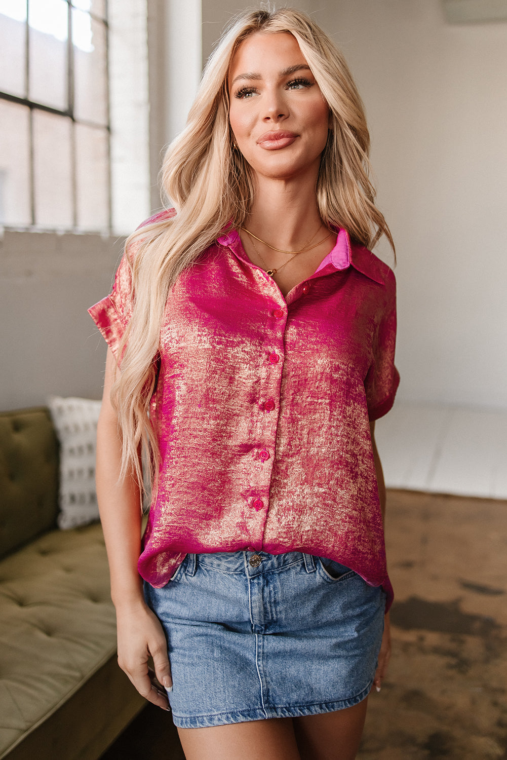 Amoura Metallic Sheen Buttoned Top - Concordia Style Boutique