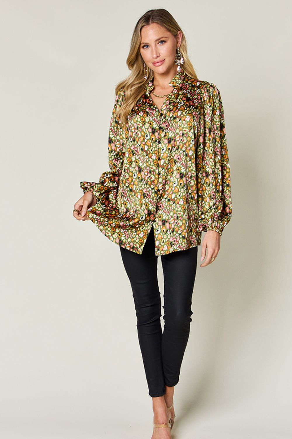 Double Take Full Size Printed Long Sleeve Blouse - Concordia Style Boutique