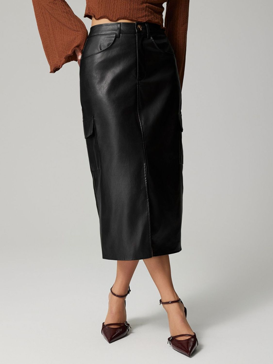 Slit Midi Skirt with Pockets - Premium Midi Skirt from Concordia Style Boutique - Just $36.72! Shop now at Concordia Style Boutique