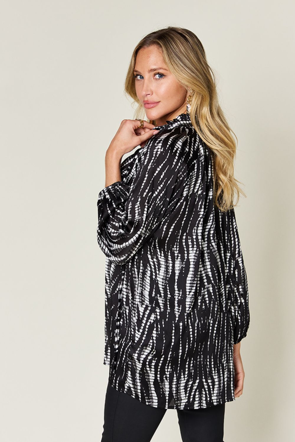 Double Take Full Size Printed Button Up Long Sleeve Shirt - Concordia Style Boutique