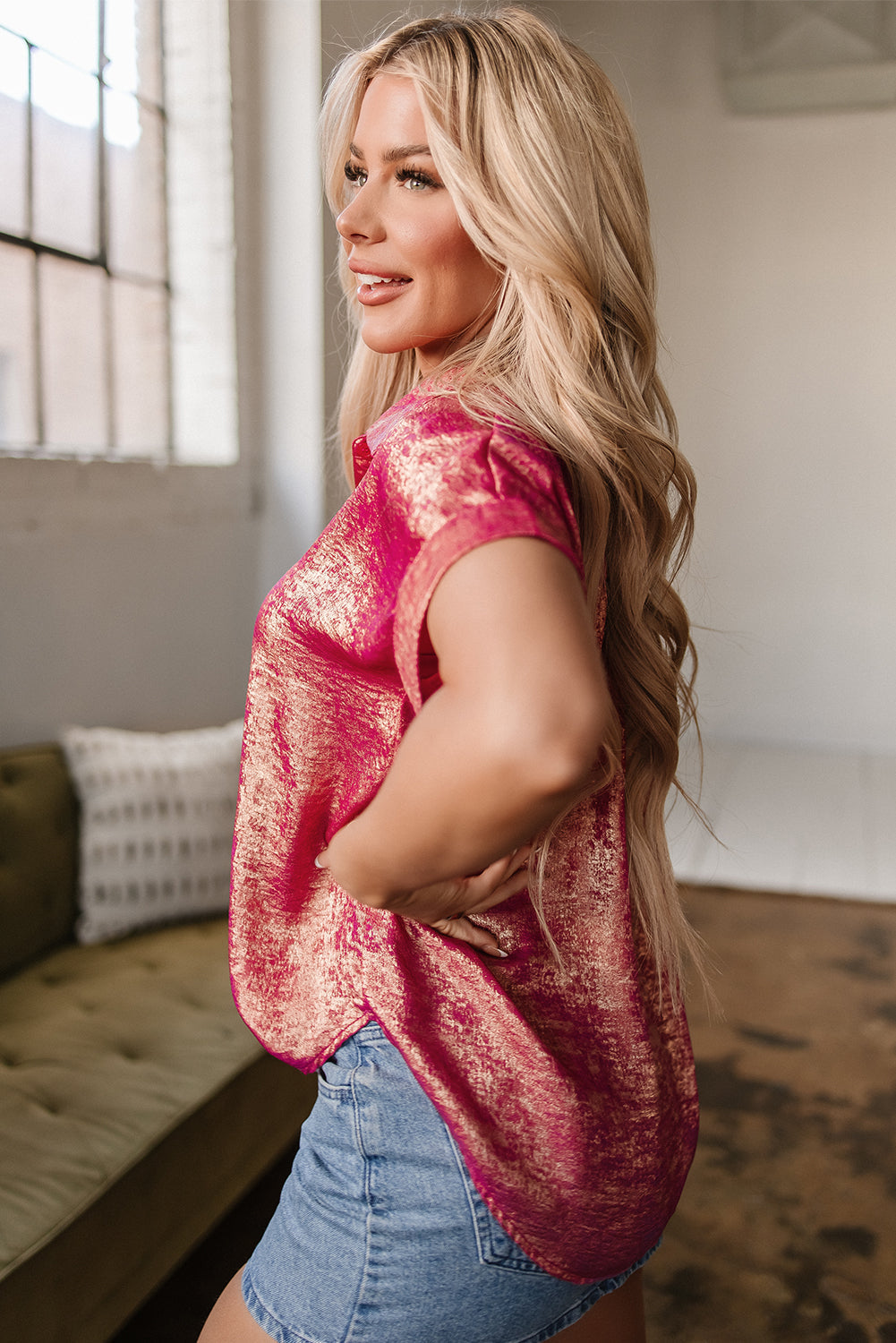 Amoura Metallic Sheen Buttoned Top - Concordia Style Boutique