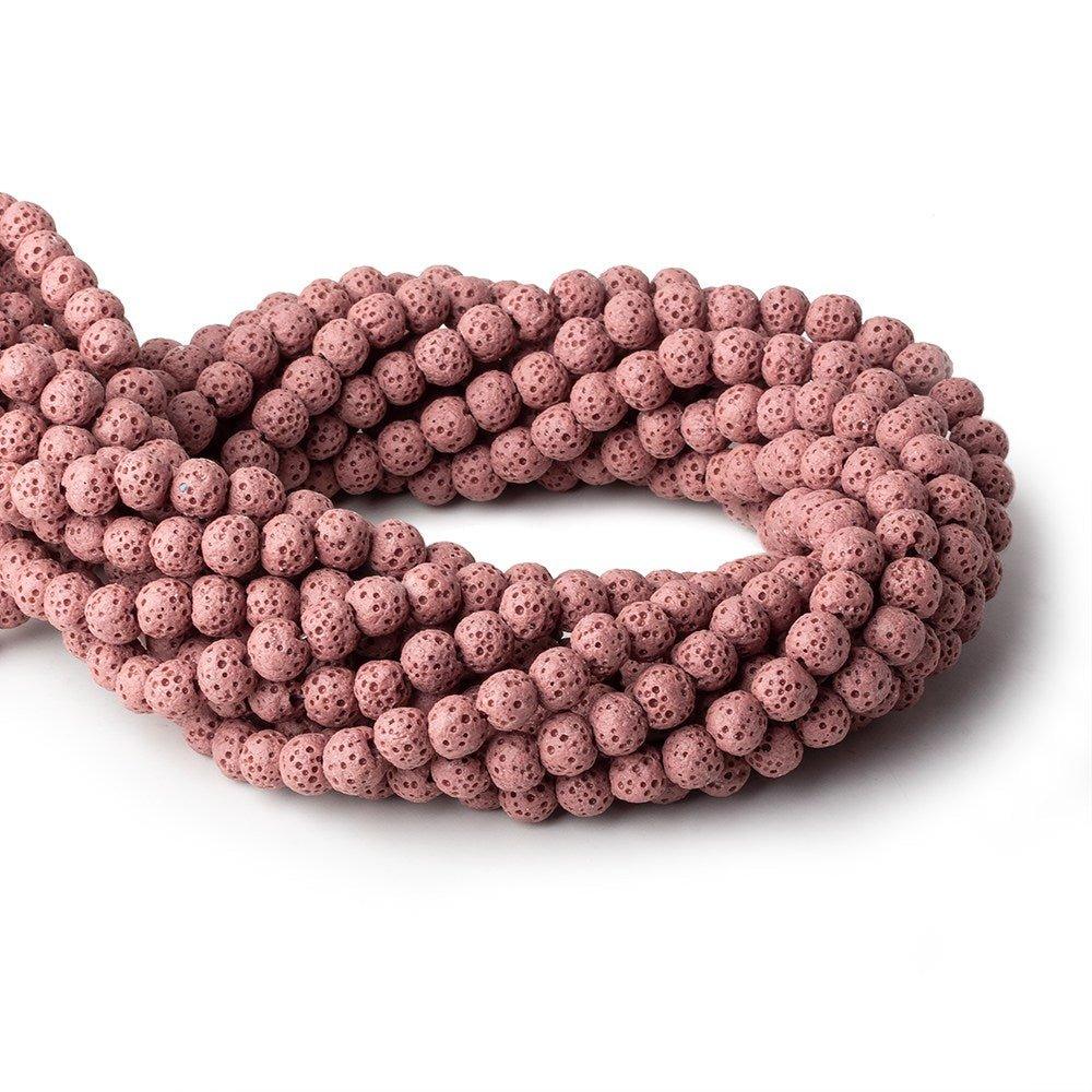 6mm Rose Pink Lava Rock plain rounds 16 inch 64 beads