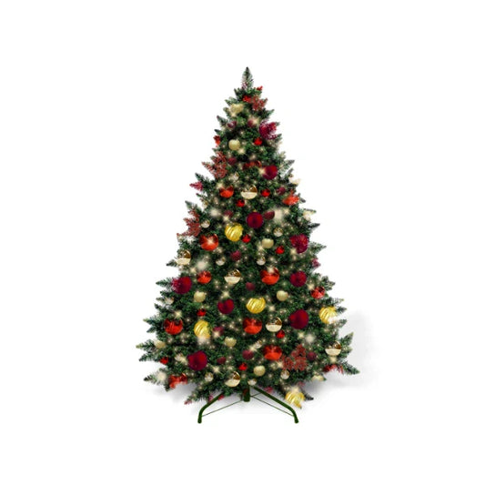 7.5FT Pre-Decorated PVC Christmas Tree Red/Gold/Burgundy