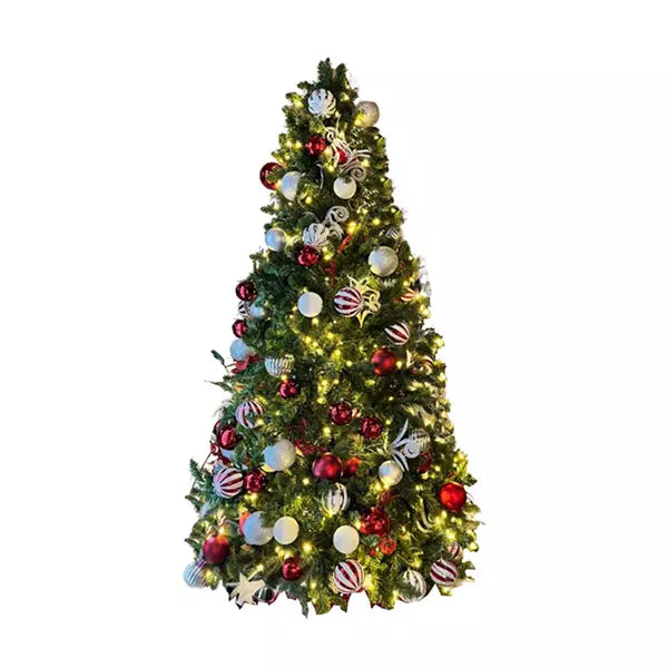 7.5FT Pre-Decorated PVC Christmas Tree Red/White/Silver