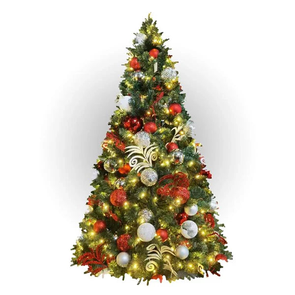 7.5FT Pre-Decorated PVC Christmas Tree Red/White/Silver
