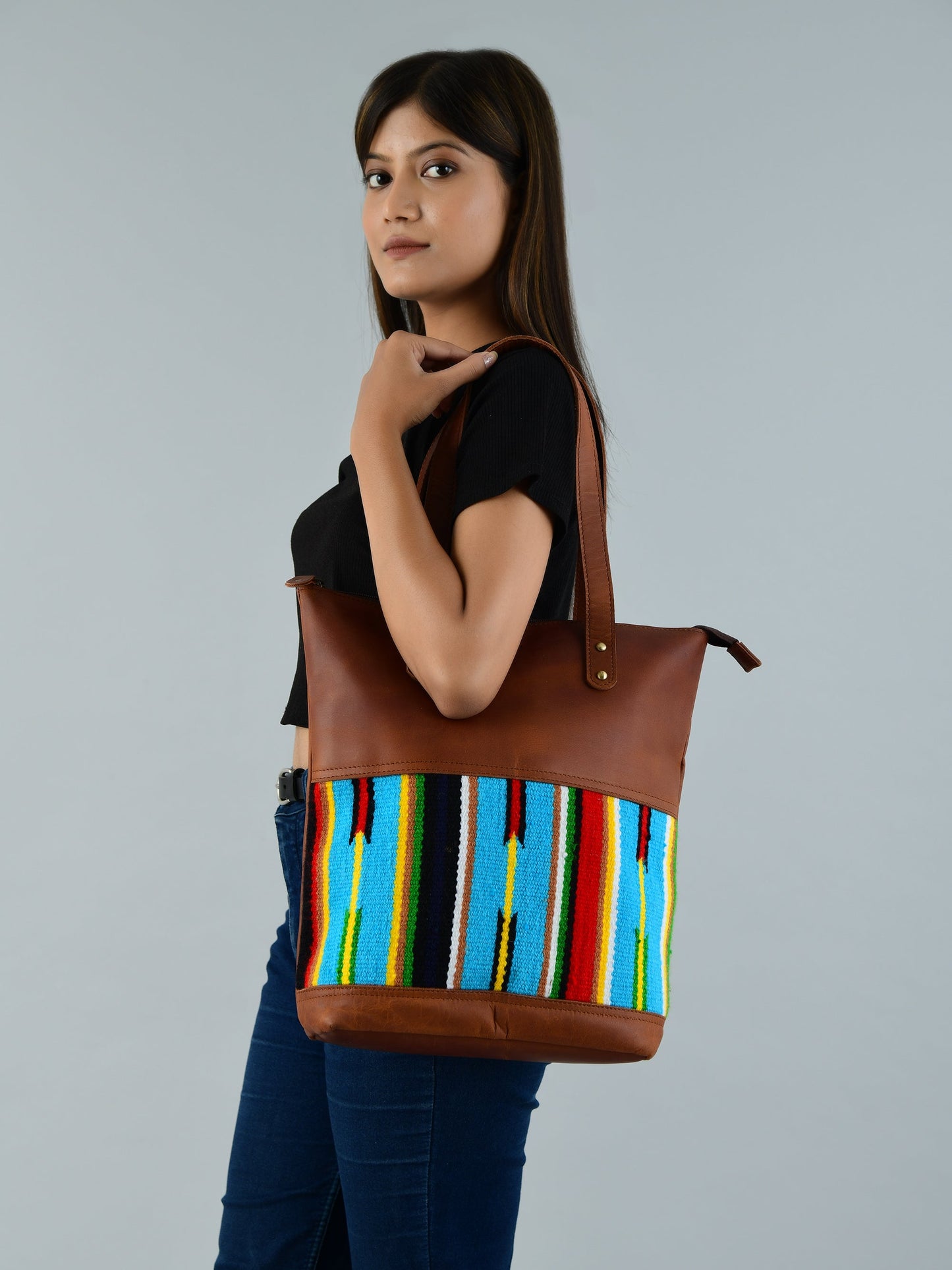 Multicoloured Leather Tote Bag - Concordia Style Boutique