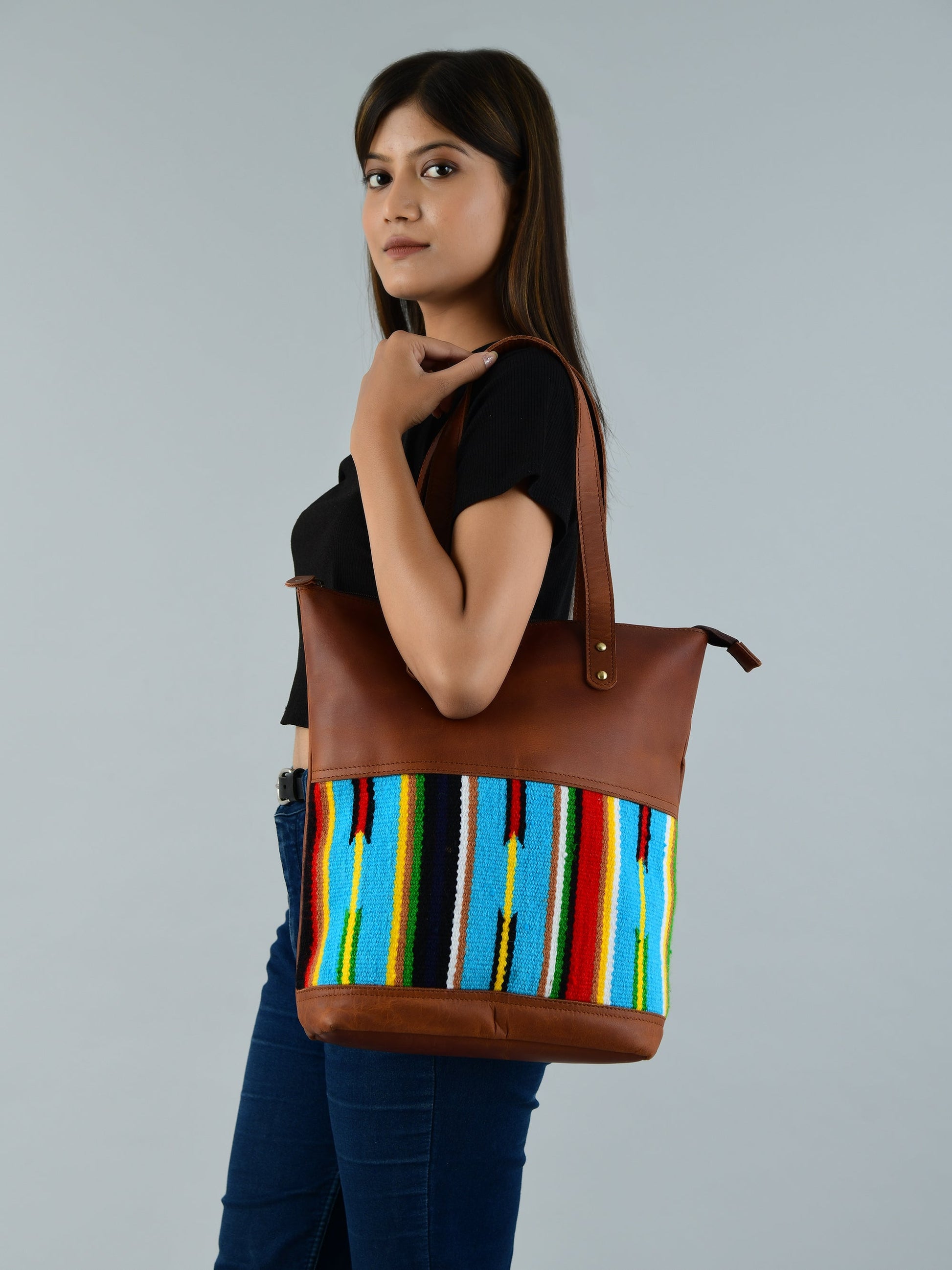 Multicoloured Leather Tote Bag - Concordia Style Boutique