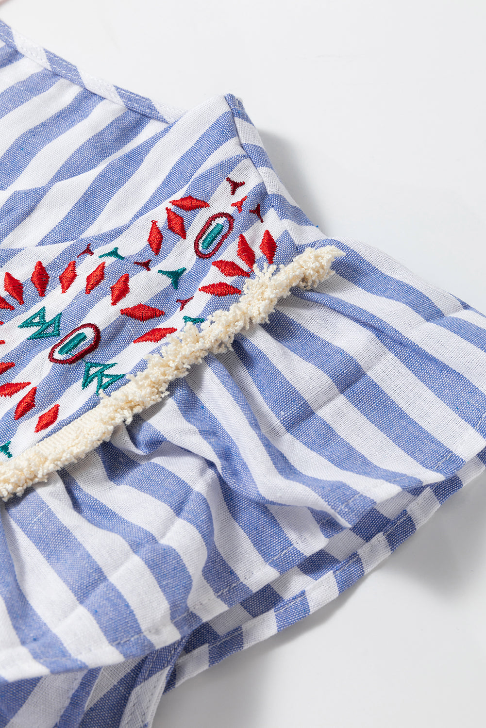 ARIYA STRIPE GEO PATTERN EMBROIDERED TASSEL FLUTTER Plus BLOUSE - Concordia Style Boutique