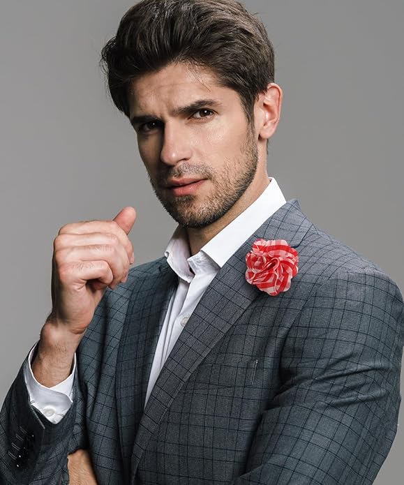 Vittorio Vico Unisex Metallic Silver Accent Plaid Flower Lapel Pin - Concordia Style Boutique